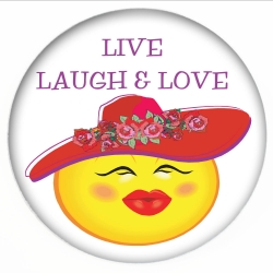 Red Hat button "LIVE LAUGH & LOVE"