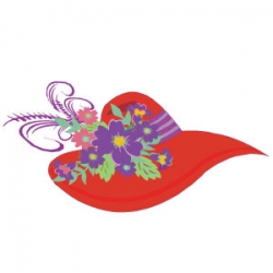 Red Hat with purple flowers and ribbon arwork 125