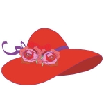 Floppy red hat artwork with Big Red and pink flower design