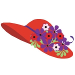 Floppy red hat artwork with little purple, pink and red flower design